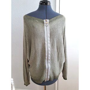 Venti6 metallic green grey silver relaxed lightweight sweater full zip Sz Small